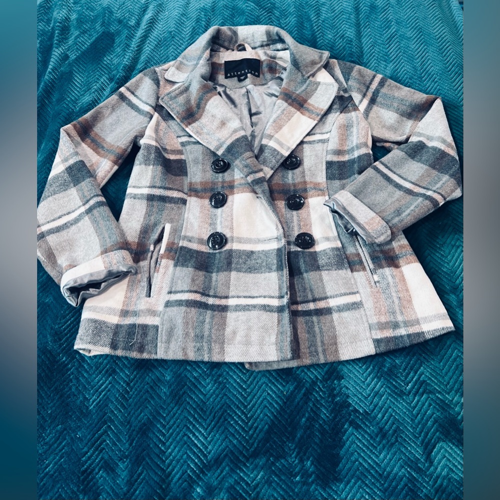 Attention Classic Gray Plaid Preppy Peacoat Women’s Small - Picture 2 of 8